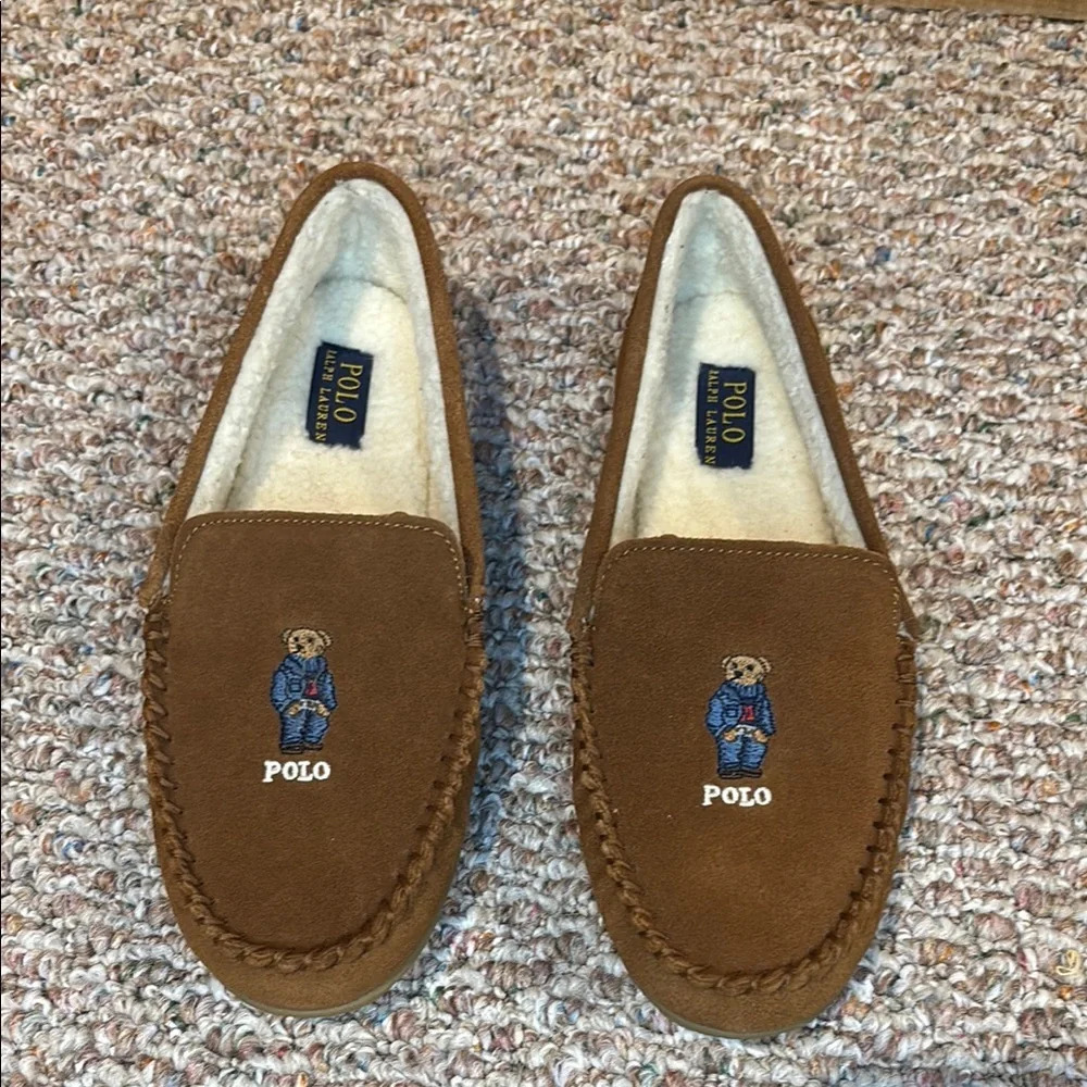 POLO RALPH LAUREN teddy bear moccasin slippers size 10